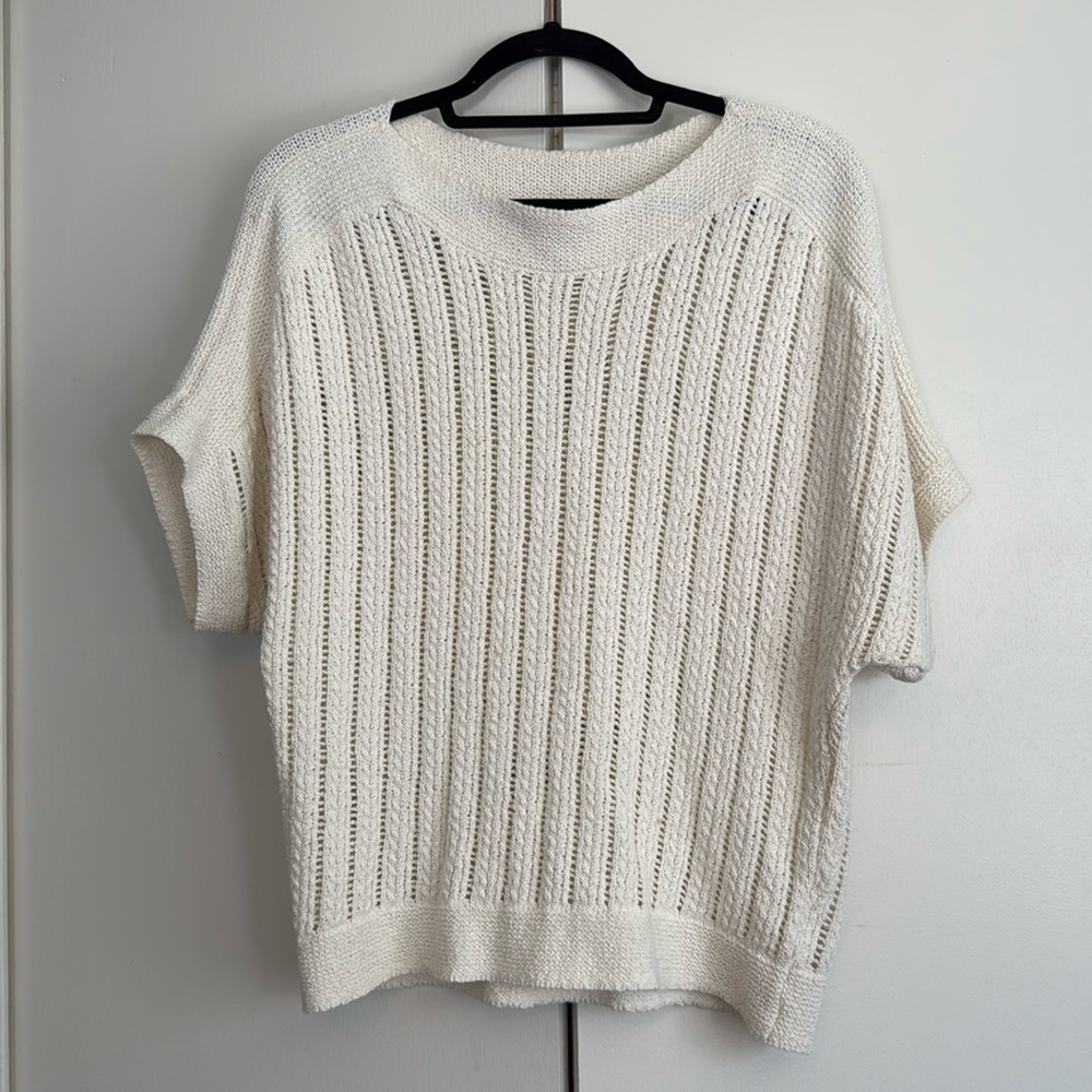 Cynthia‎ Rowley Cream Knit Open Weave Short Sleeve Sweater Top Women's XS